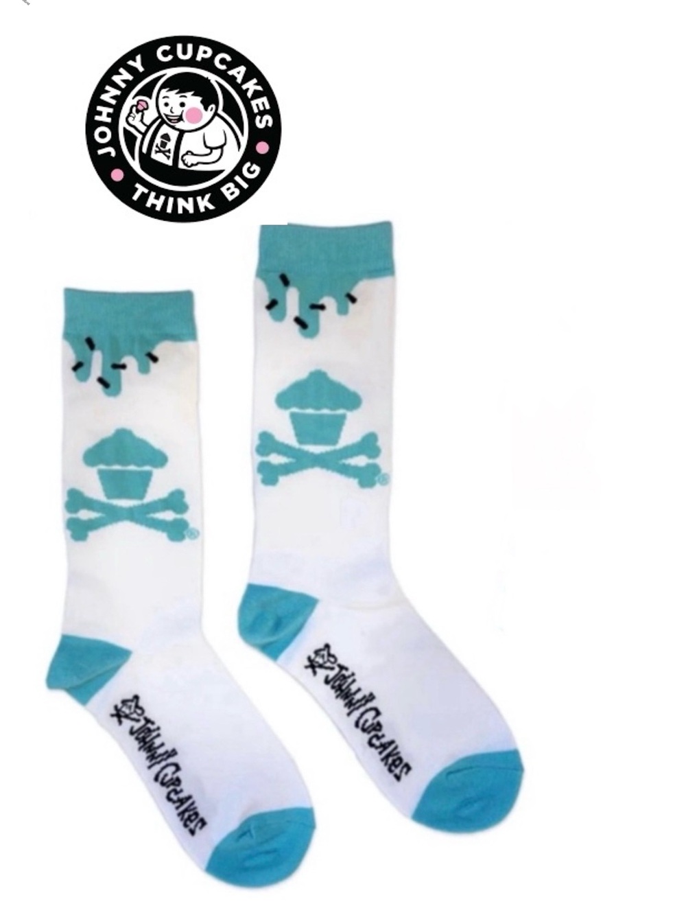 Johnny Cupcakes Socks White‎ Aqua Frosting Drip OS Unisex